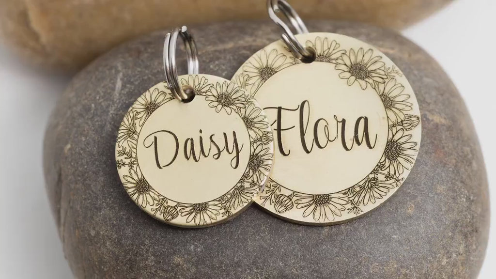 Engraved Flower Pet ID Tag - Floral Pet Name Tag - Daisy cat and Dog ID Tag - Vernal Pet Tag