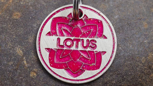 Engraved Lotus Flower Pet ID Tag - Personalized Water Lily Cat or Dog Name Tag - Floral Phases ID tag - Engraved Pet Tag