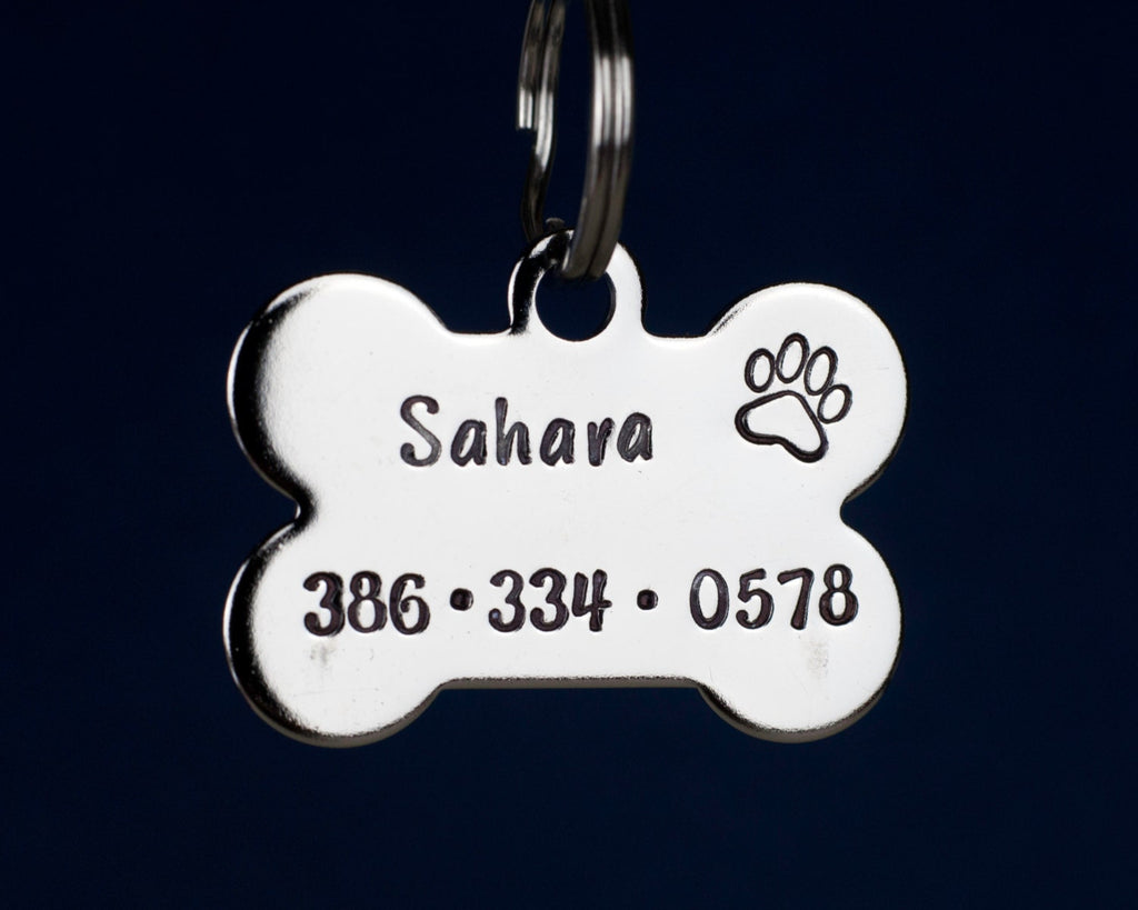 Bone Dog Tag - 1.25" Stainless Steel Bone Shaped Tag  - Hand Stamped pet ID Tag