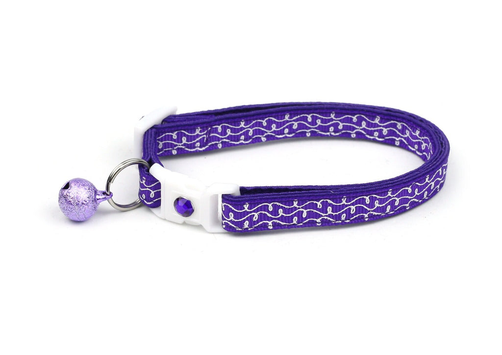 Purple Cat Collar - White Squiggles on Purple - White Swirls on Purple- Doodles - Kitten or Large Size B97D159