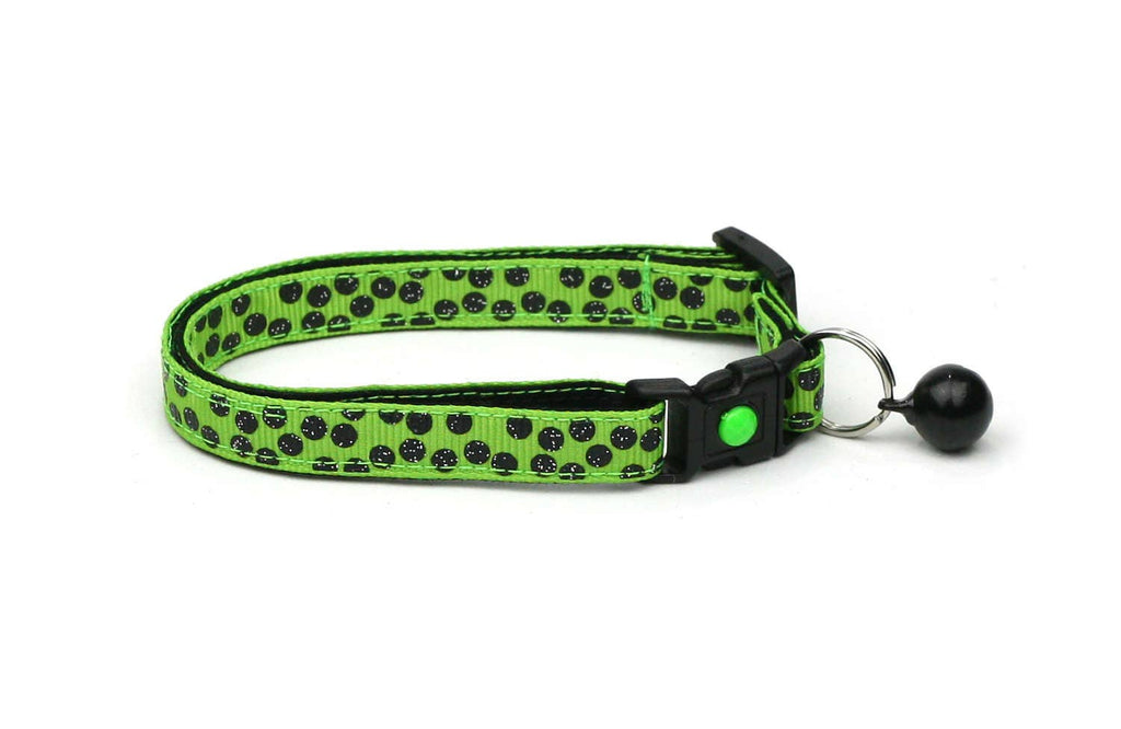 Polka Dot Cat Collar - Black Dots on Bright Green - Breakaway Cat Collar - Kitten or Large size B71D211