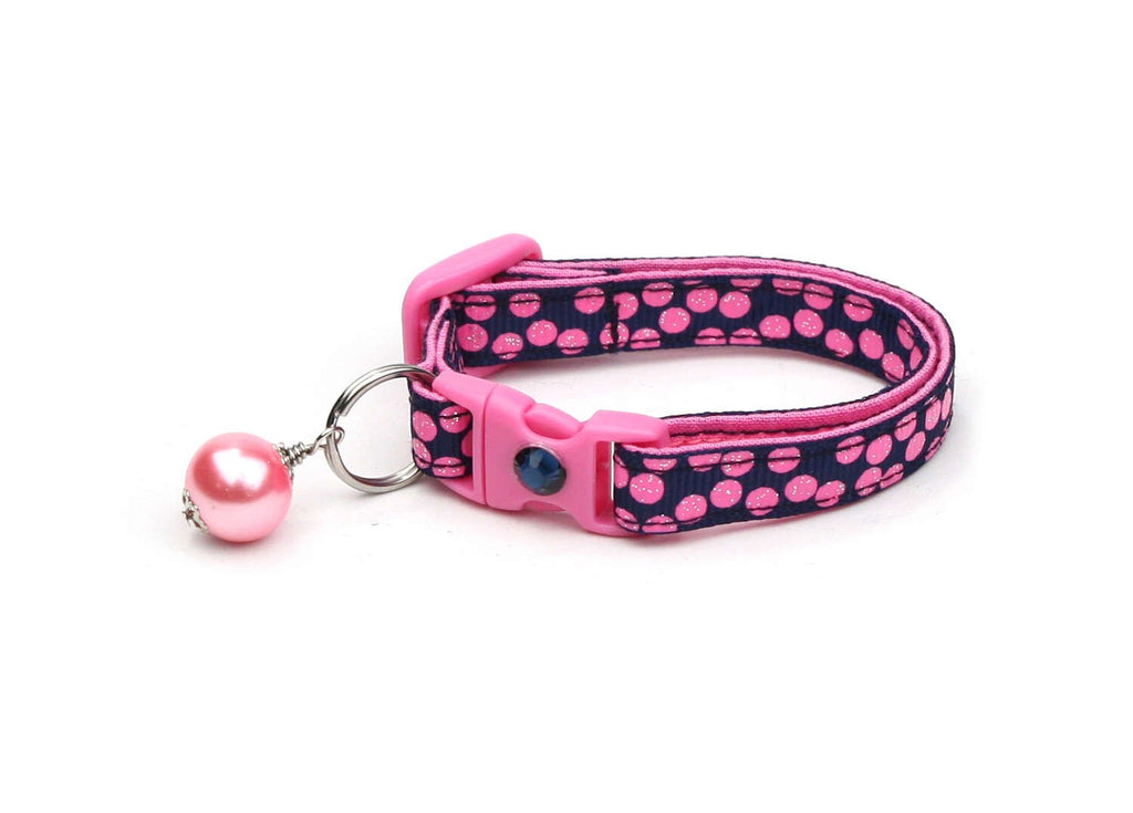 Polka Dot Cat Collar - Pink Dots on Navy Blue - Breakaway Cat Collar - Kitten or Large size B92D205
