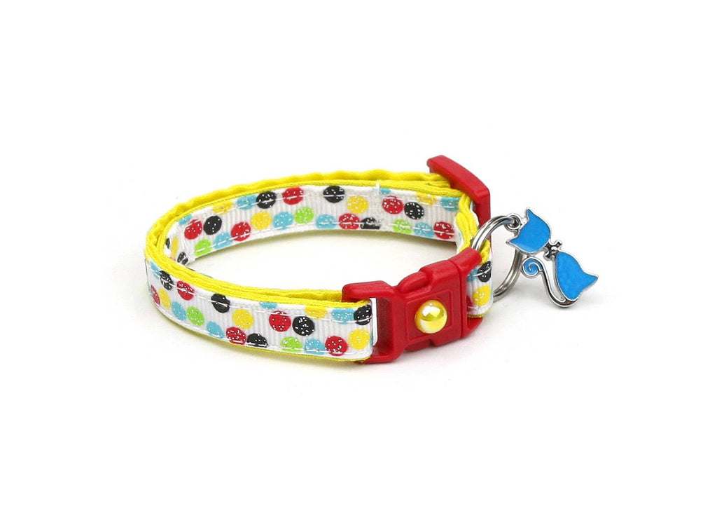 Colorful Cat Collar - Bright Primary Polka Dots - Small Cat / Kitten or Large Size B5