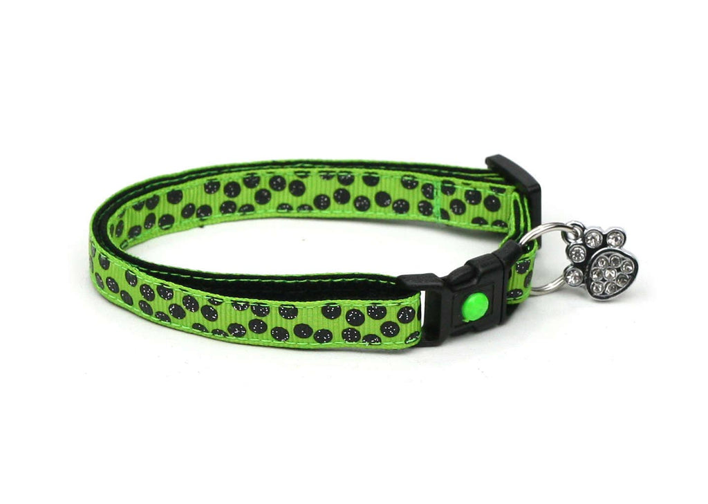 Polka Dot Cat Collar - Black Dots on Bright Green - Breakaway Cat Collar - Kitten or Large size B71D211