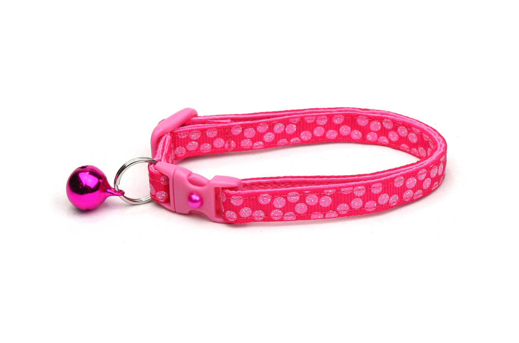 Polka Dot Cat Collar - Pink Dots on Bright Pink - Breakaway Cat Collar - Kitten or Large size B77D205