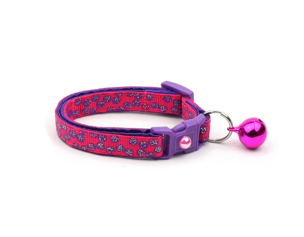Polka Dot Cat Collar - Purple Dots on Dark Pink - Breakaway Cat Collar - Kitten or Large size B65D176