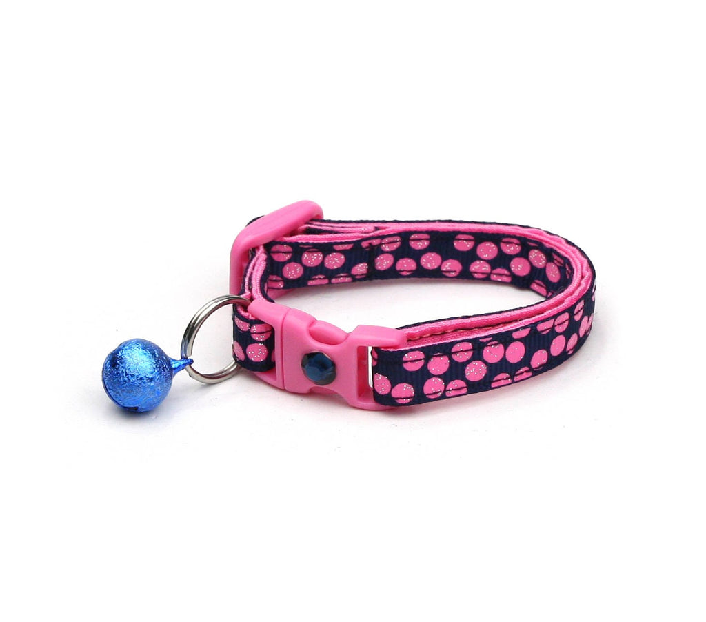 Polka Dot Cat Collar - Pink Dots on Navy Blue - Breakaway Cat Collar - Kitten or Large size B92D205