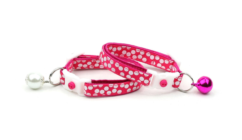 Polka Dot Cat Collar - White Dots on Bright Pink - Breakaway Cat Collar - Kitten or Large size B38D171