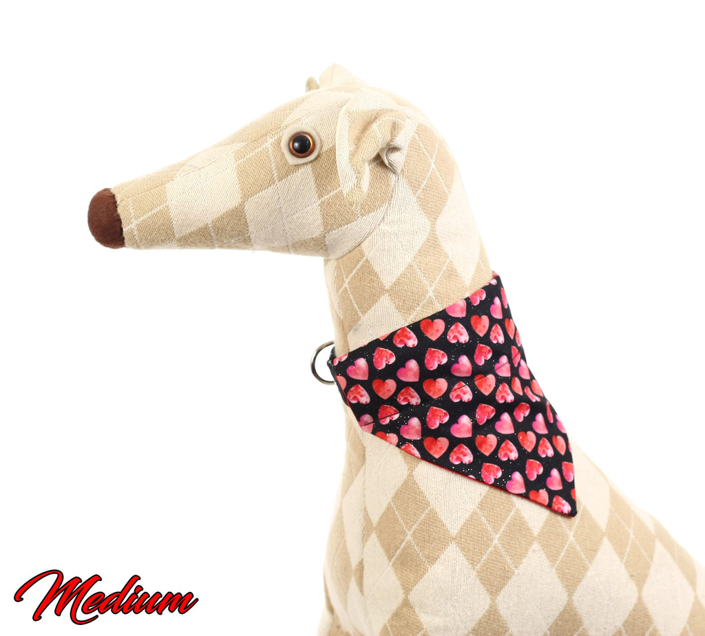 Pet Bandana - Pink and Red Hearts on Black - Pet Scarf - Collar Cover - Valentines Day