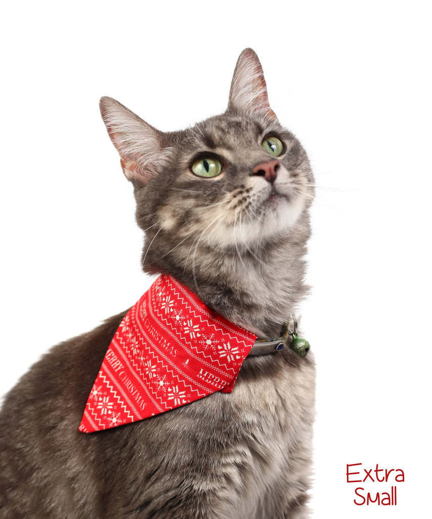 Pet Bandana - Red and White Merry Christmas - Pet Scarf - Collar Cover - Christmas