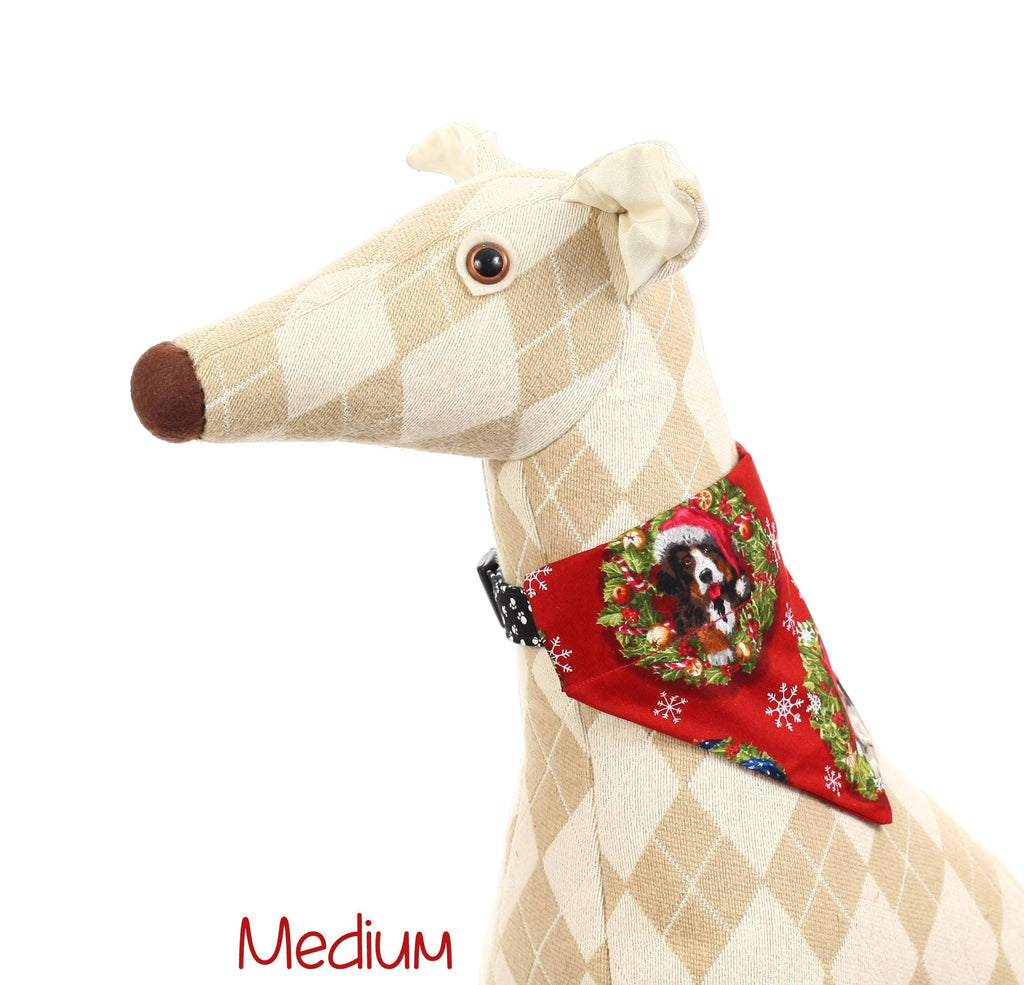 Pet Bandana - Christmas Dogs on Red - Pet Scarf - Collar Cover - Christmas