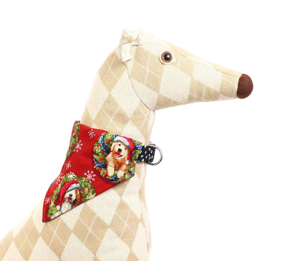 Pet Bandana - Christmas Dogs on Red - Pet Scarf - Collar Cover - Christmas