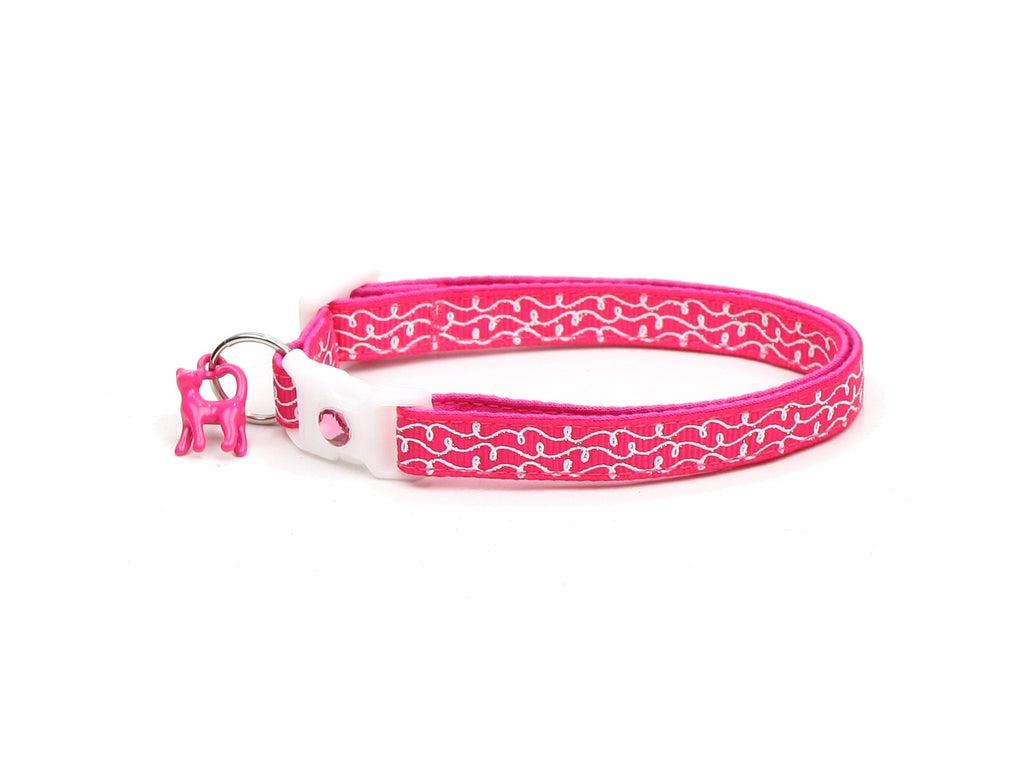 Pink Cat Collar - White Squiggles on Pink - White Swirls on Pink- Doodles - Kitten or Large Size B1D138