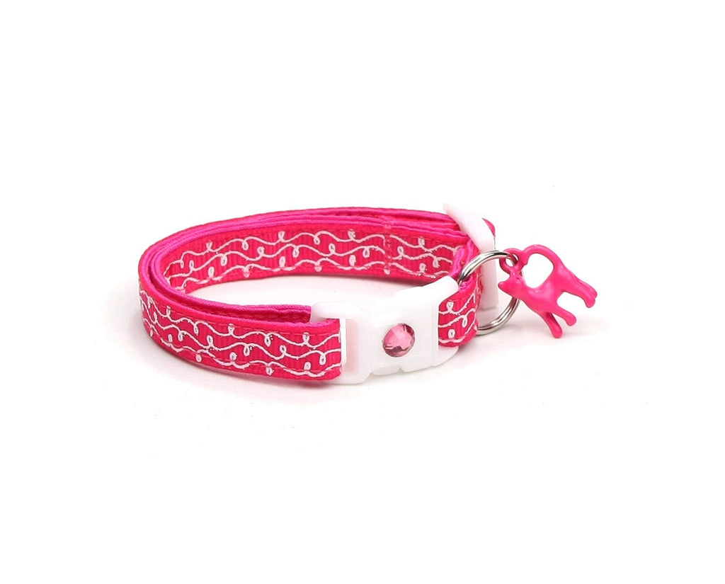 Pink Cat Collar - White Squiggles on Pink - White Swirls on Pink- Doodles - Kitten or Large Size B1D138