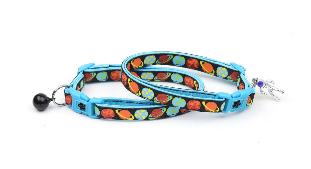 Space Cat Collar - Planets on Black - Breakaway Cat Collar - Kitten or Large size B17D13