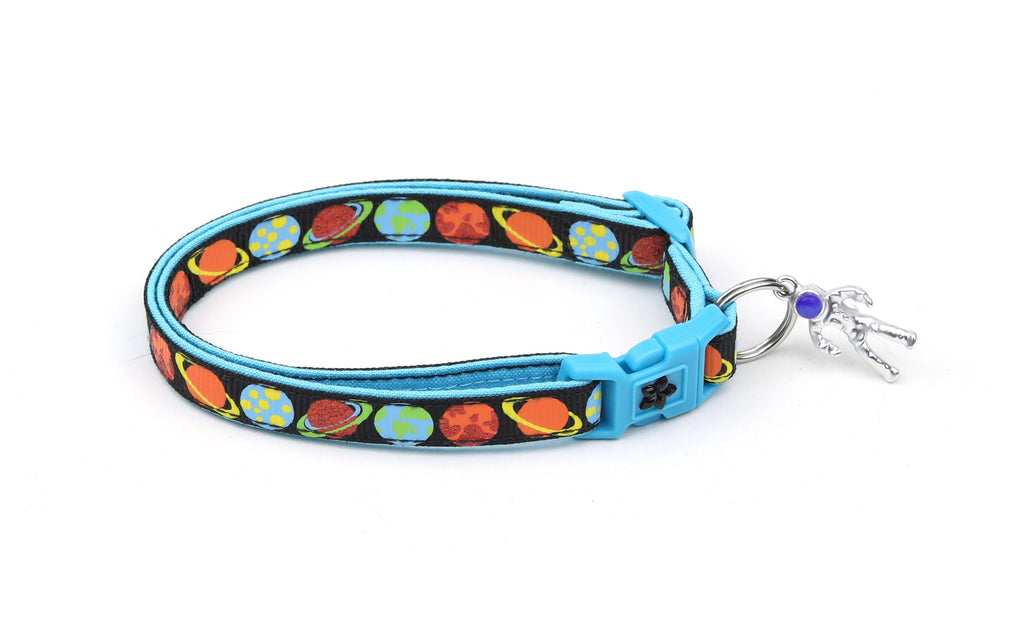 Space Cat Collar - Planets on Black - Breakaway Cat Collar - Kitten or Large size B17D13