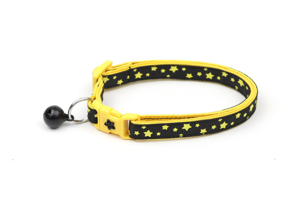 Star Cat Collar - Yellow Stars on Black - Small Cat / Kitten Size or Large Size B17D145