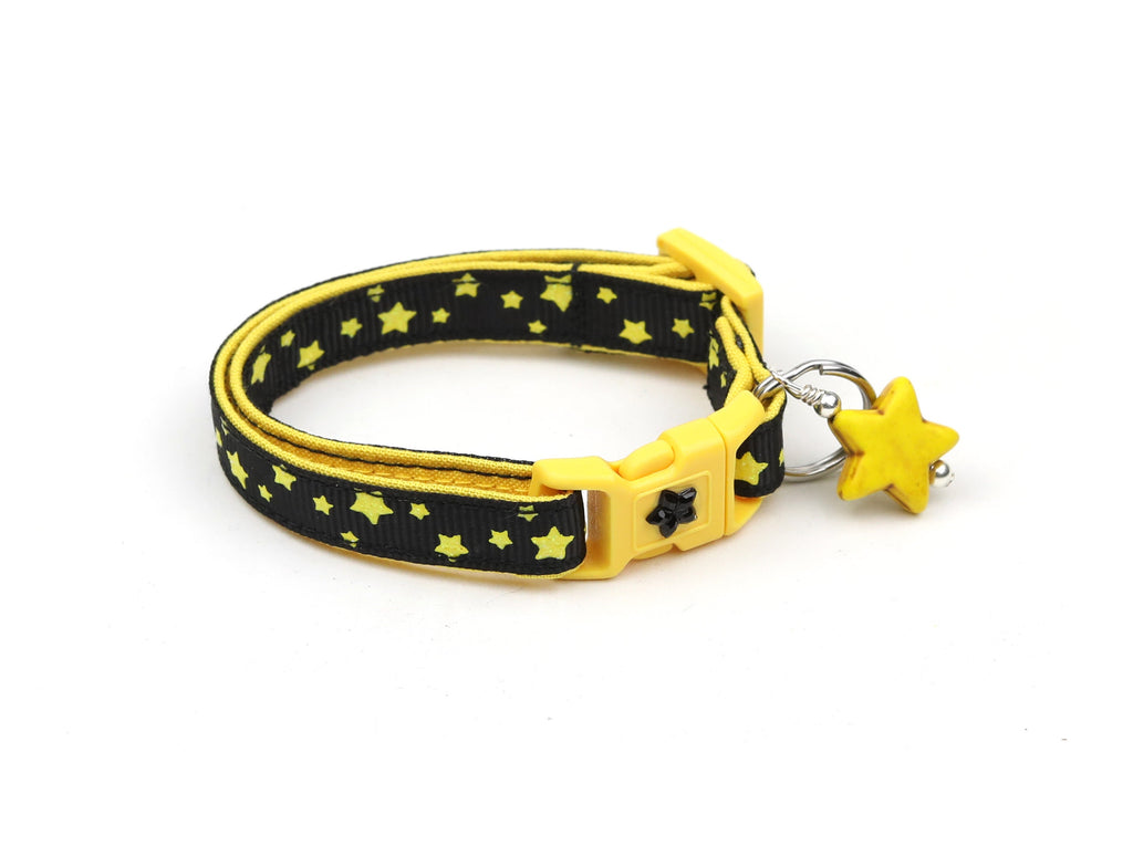 Star Cat Collar - Yellow Stars on Black - Small Cat / Kitten Size or Large Size B17D145