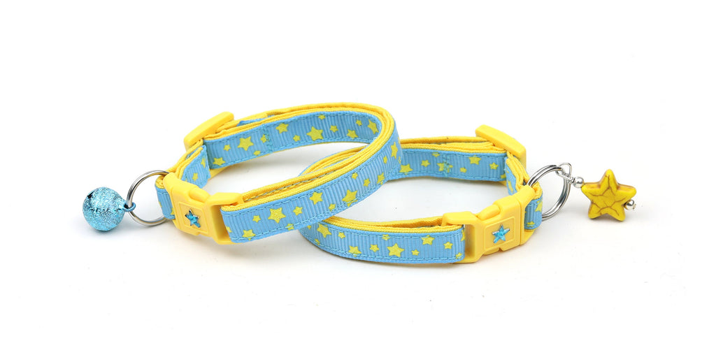 Star Cat Collar - Yellow Stars on Blue - Small Cat / Kitten Size or Large Size B47D145