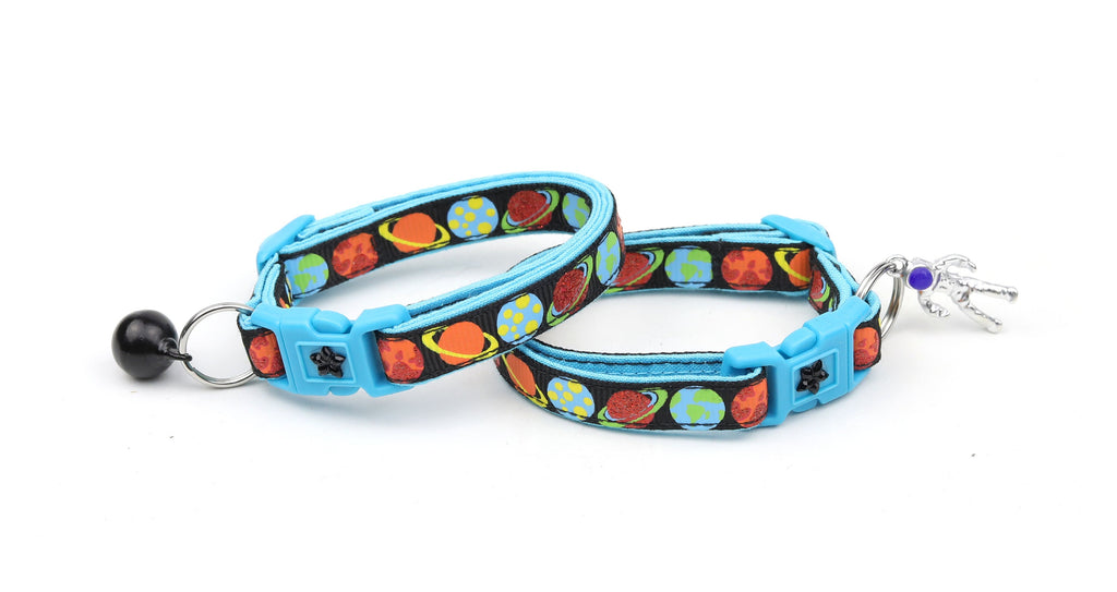 Space Cat Collar - Planets on Black - Breakaway Cat Collar - Kitten or Large size B17D13