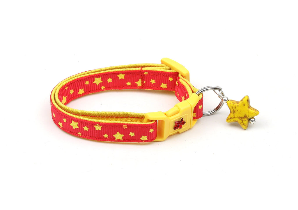 Star Cat Collar - Yellow Stars on Red - Small Cat / Kitten Size or Large Size B50D145