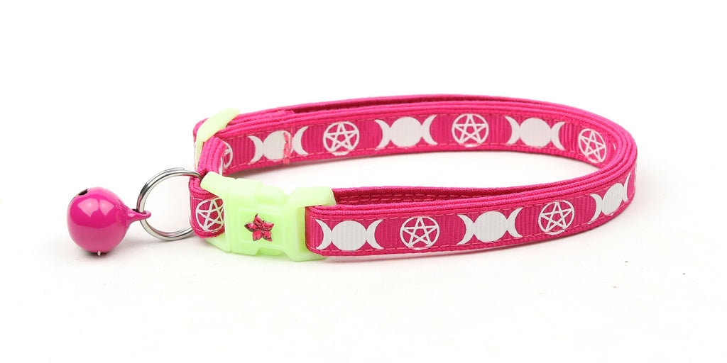 Wicca Cat Collar - Witch's Familiar on Pink  - Breakaway Cat Collar - Kitten or Large size - Glow in the Dark B63D31
