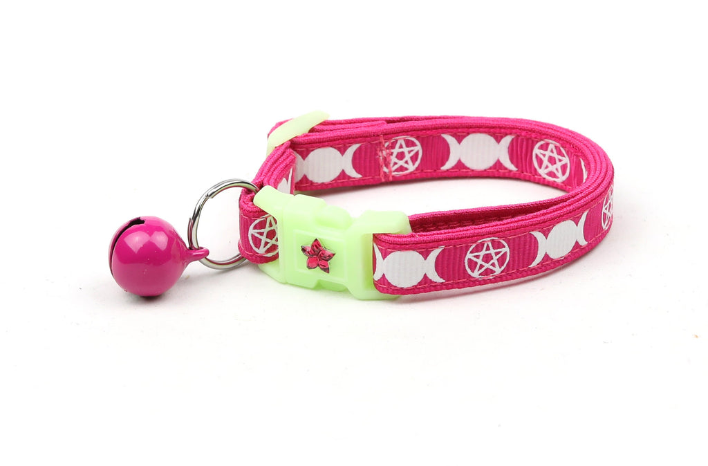 Wicca Cat Collar - Witch's Familiar on Pink  - Breakaway Cat Collar - Kitten or Large size - Glow in the Dark B63D31