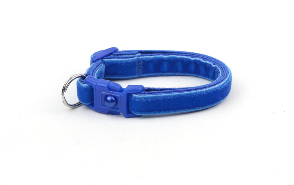 Soft Velvet Cat Collar - Royal Blue - Kitten or Large Size - Breakaway - Safety B9D167