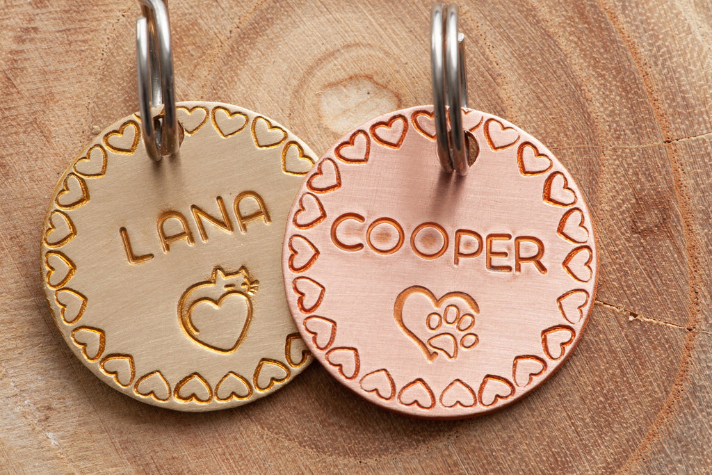 Heart ID tag•Pick your design•Simple Cat or dog Name Tag•Hand Stamped ID Tag•Small Name Tag•Small Name Tag•Custom Pet Tag•Brass or Copper