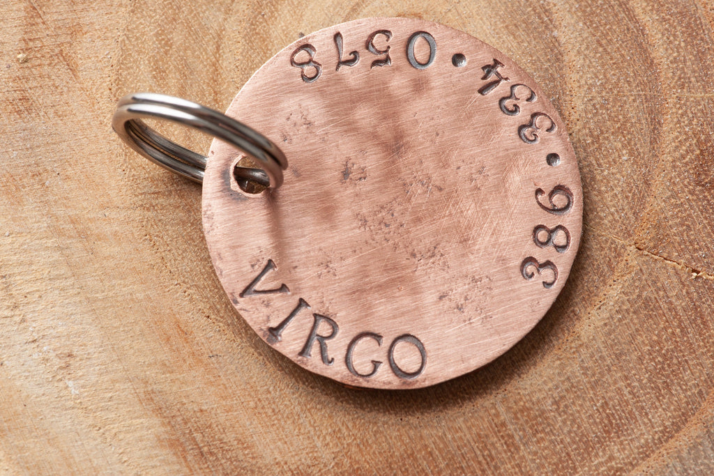 Virgo Constellation Custom Pet Tag - 1" Copper Dog ID Tag - Hand Stamped Cat ID Tag -- Astrology ID Tag -- Stars -- Constellation Tag