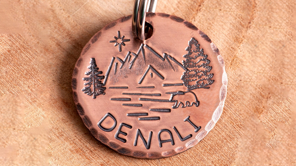 Mountains Pet ID tag - Denali Dog Name Tag - Adventure Stamped Cat ID Tag -- Lake ID Tag -- Trees Tag -- Custom Pet Tag