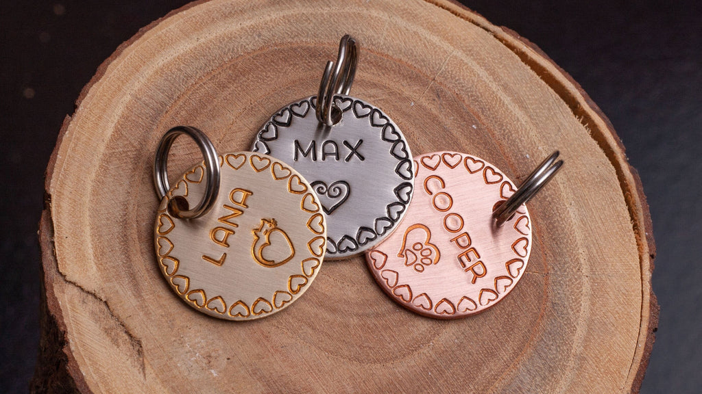 Heart ID tag•Pick your design•Simple Cat or dog Name Tag•Hand Stamped ID Tag•Small Name Tag•Small Name Tag•Custom Pet Tag•Brass or Copper