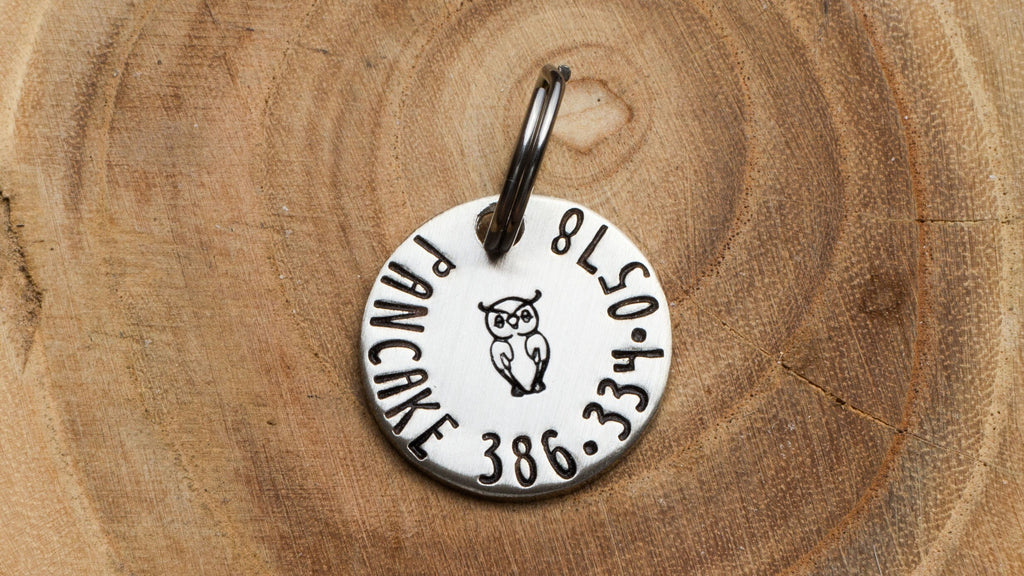 Owl Pet ID Tag - Petite Cat or dog Tag - 3/4" pick your color Pet ID Tag - Personalized Cat ID Tag - Custom Pet Tag