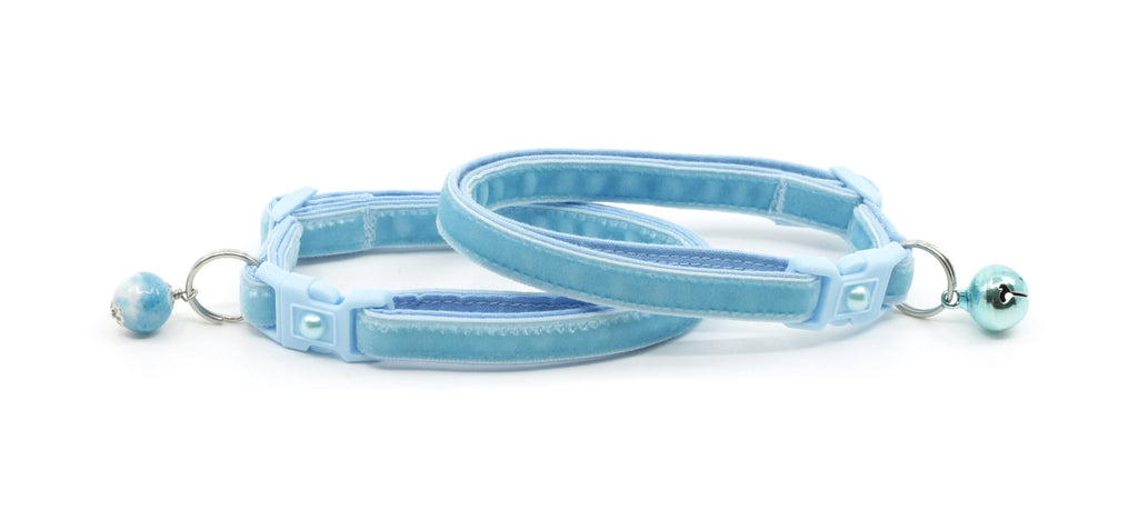 Soft Velvet Cat Collar - Baby Blue - Kitten or Large Size B119D154