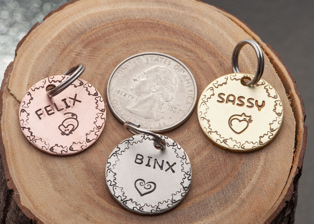 Small Cat ID tag•Pick your design•Simple Cat Name Tag•Hand Stamped ID Tag•Small Cat Name Tag•Small Name Tag•Custom Pet Tag•Brass or Copper