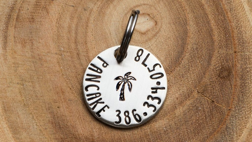 Palm Tree Pet ID Tag - Petite Cat or dog Tag - 3/4" pick your color Pet ID Tag - Personalized Cat ID Tag - Tropical Pet Tag