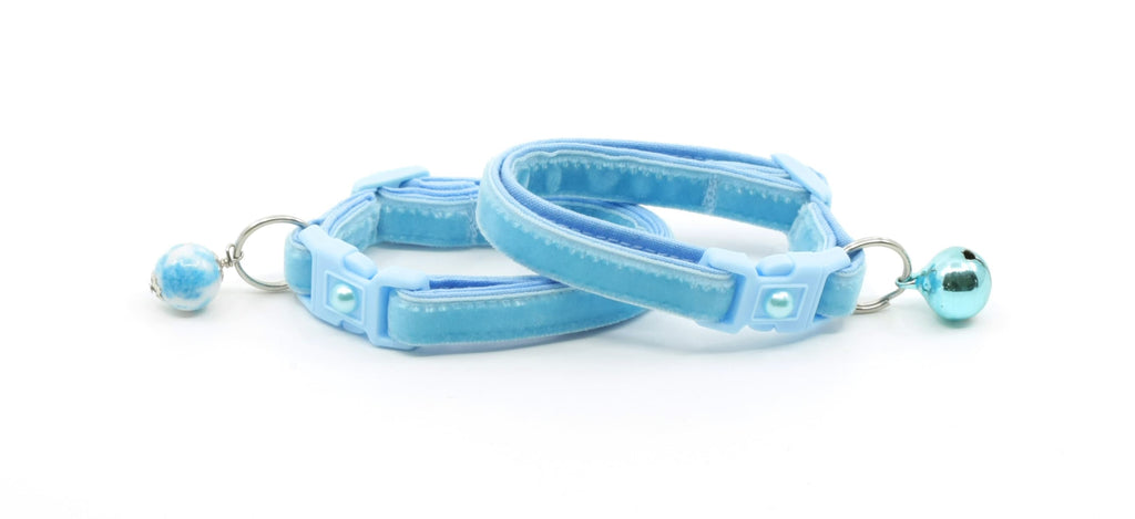 Soft Velvet Cat Collar - Baby Blue - Kitten or Large Size B119D154