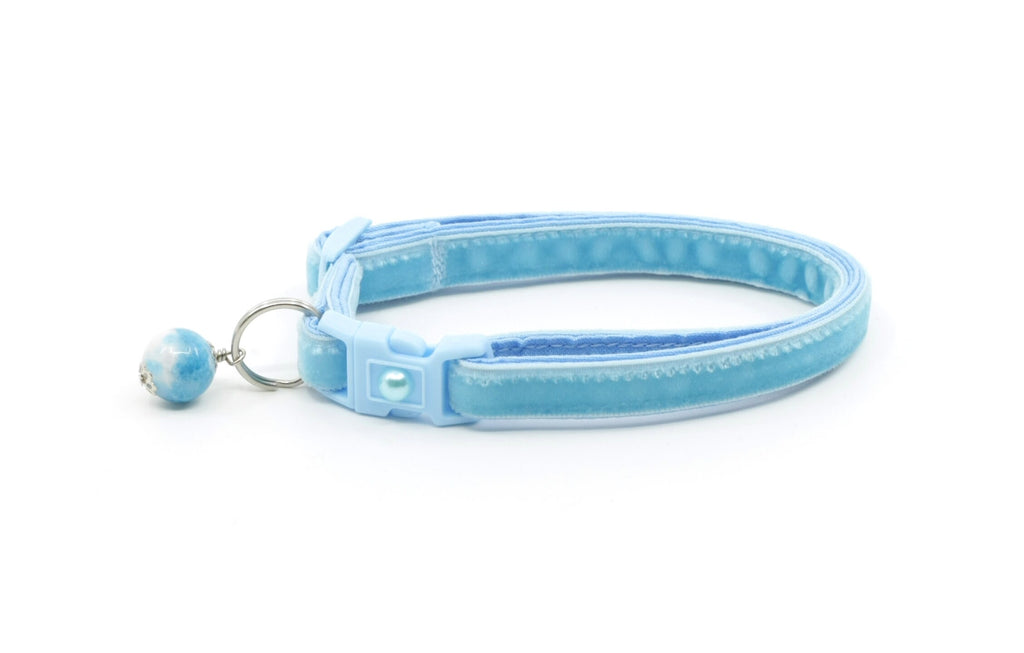 Soft Velvet Cat Collar - Baby Blue - Kitten or Large Size B119D154