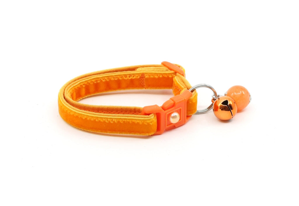 Soft Velvet Cat Collar - Bright Orange - Kitten or Large Size - Breakaway B122D146