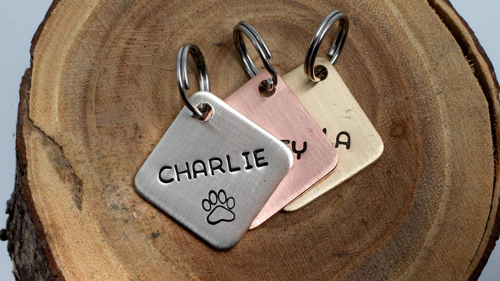 Paw Pet Tag - Small 25/32" (20 mm) - pick your color Dog ID Tag - Personalized Cat ID Tag - Custom Pet Tag - Square Pet ID Tag