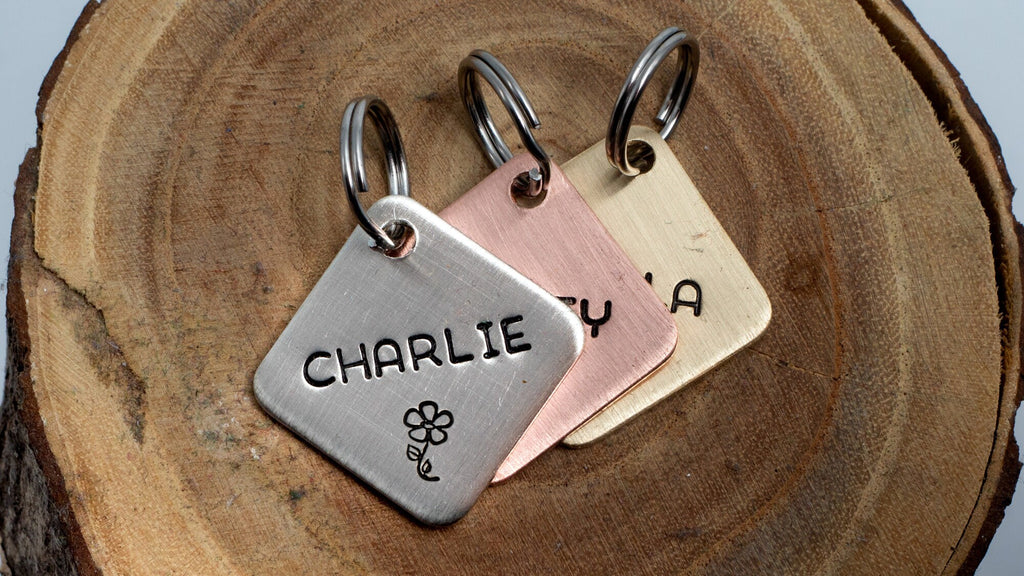 Flower Pet Tag - Small 25/32" (20 mm) - pick your color Dog ID Tag - Personalized Cat ID Tag - Custom Pet Tag - Square Pet ID Tag
