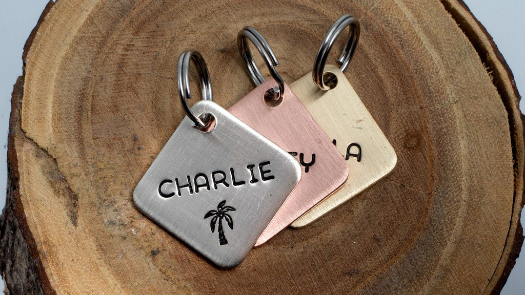 Palm Pet Tag - Small 25/32" (20 mm) - pick your color Dog ID Tag - Personalized Cat ID Tag - Custom Pet Tag - Square Pet ID Tag - Tropical