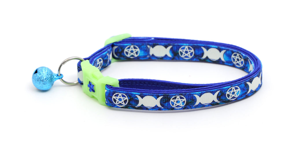 Wicca Cat Collar - Witch's Familiar on Sapphire - Breakaway Cat Collar - Kitten or Large size - Glow in the Dark B123D31