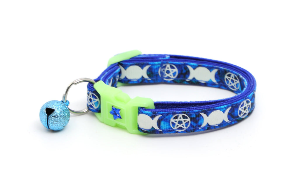 Wicca Cat Collar - Witch's Familiar on Sapphire - Breakaway Cat Collar - Kitten or Large size - Glow in the Dark B123D31