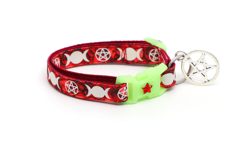 Wicca Cat Collar - Witch's Familiar on Ruby - Breakaway Cat Collar - Kitten or Large size - Glow in the Dark B41D31