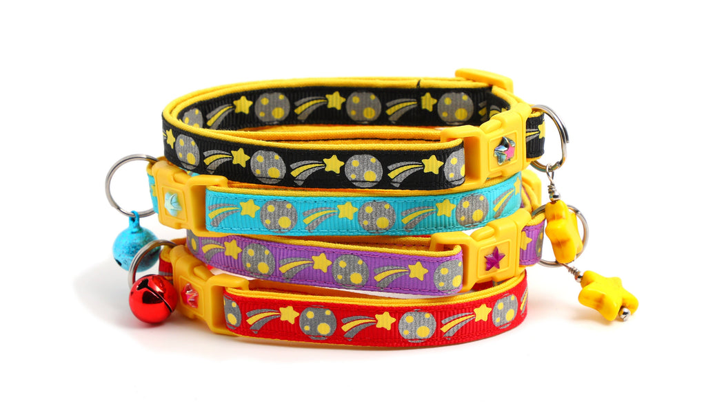 Reflective Cat Collar - Shooting Stars on Red - Breakaway Cat Collar - Kitten or Large size - B135D145