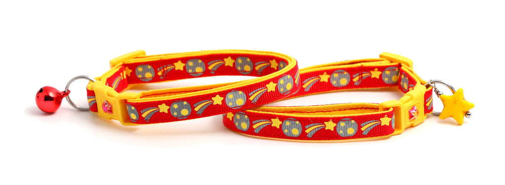 Reflective Cat Collar - Shooting Stars on Red - Breakaway Cat Collar - Kitten or Large size - B135D145