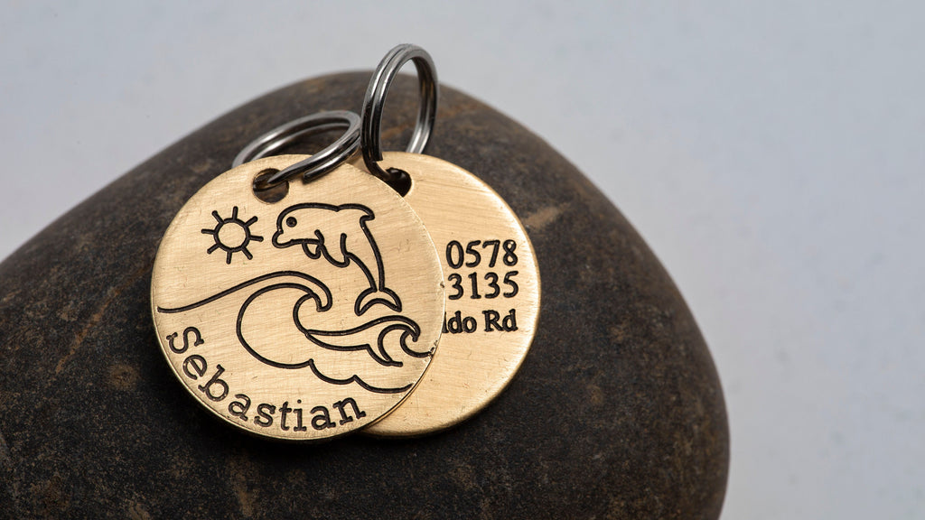 Dolphin Pet ID tag - Porpoise Dog Name Tag - Engraved Nautical Pet ID Tag -- Waves ID Tag -- Ocean Pet Tag -- Custom Pet Tag