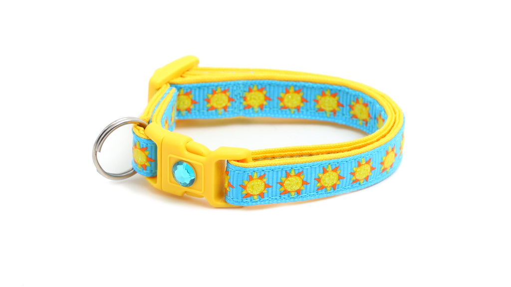Sun Cat Collar - Suns on Blue - Breakaway Cat Collar - Kitten or Large size B106D159
