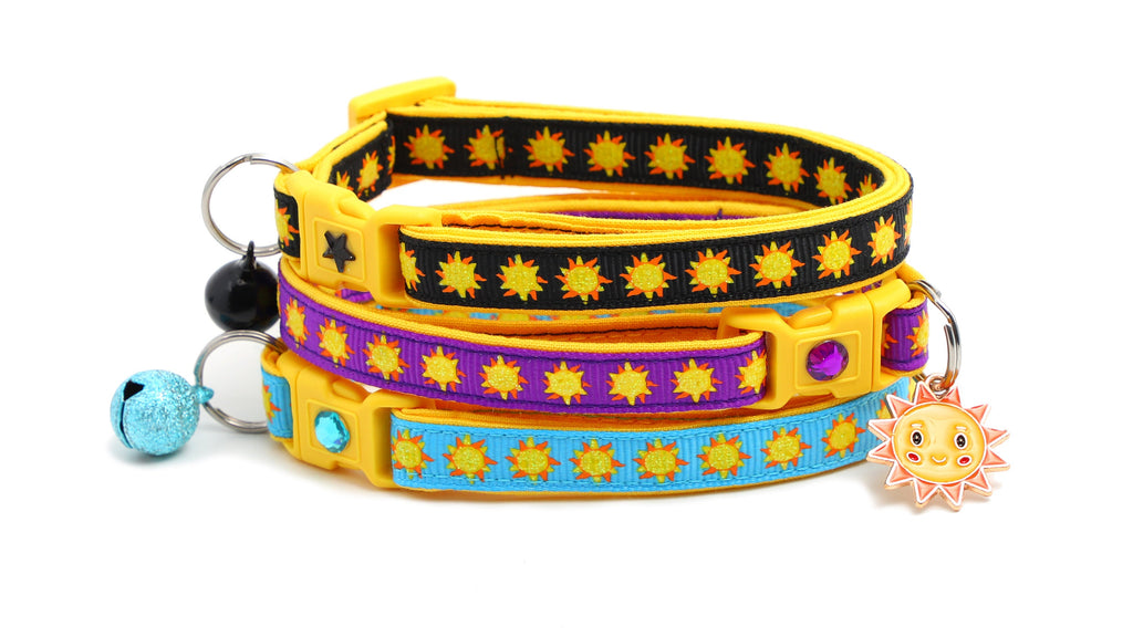 Sun Cat Collar - Suns on Blue - Breakaway Cat Collar - Kitten or Large size B106D159